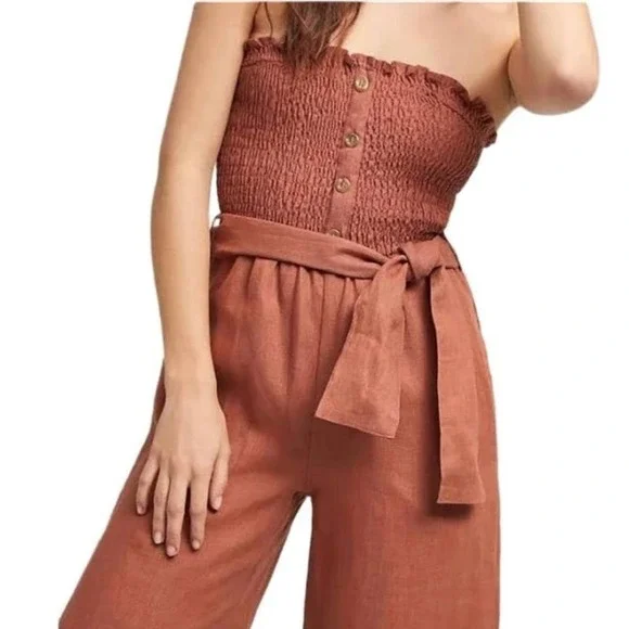 NWT Faithfull the Brand Anthropologie Lais Wide Leg Jumpsuit Linen Size 2 - Picture 3 of 11